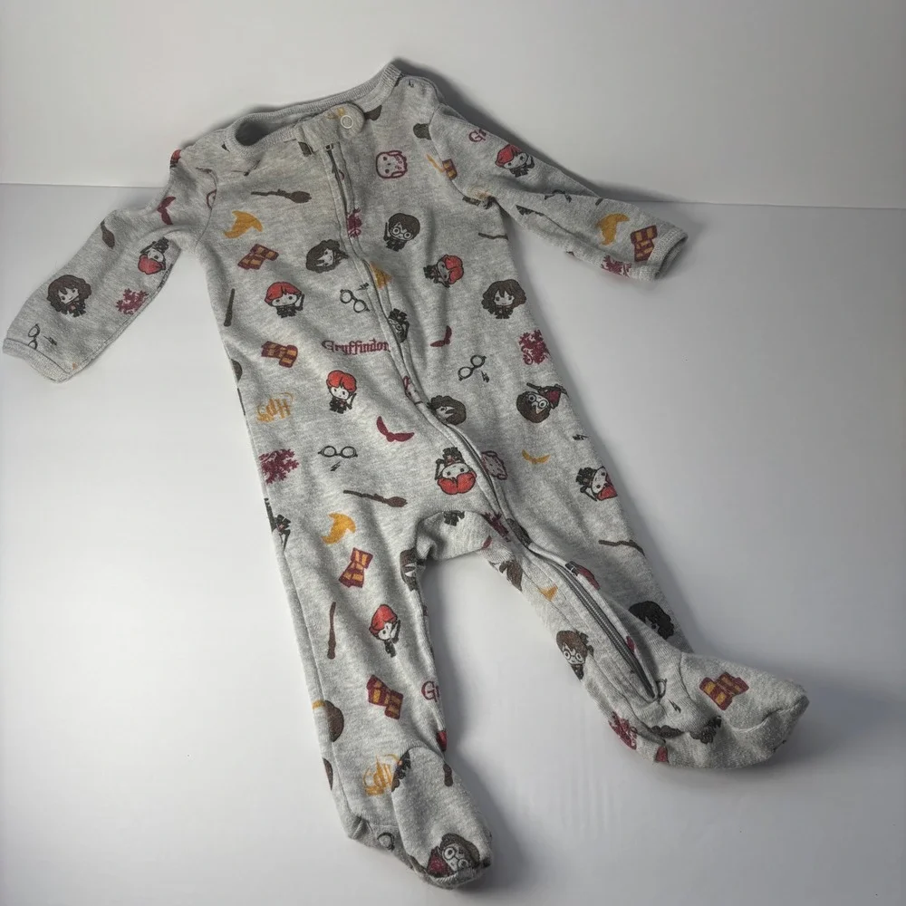 Wizarding World Harry Potter Footed Pajama Sleeper 3-6M Gray Zip Up‎ One Piece